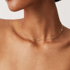 PAVOI 14K Gold Plated Station Necklace - Simulated Diamond Layering Necklaces - Womens CZ Chain