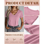 Ficerd 3 Pack Women'S V Neck T Shirts, Summer Casual Short Sleeve Tops Loose Fit Rolled Sleeve Tees Trendy Shirts