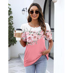 Zeagoo Womens Short Sleeve Tops Floral Boho Shirts Pleated Crewneck Summer Outfit Puff Sleeve Blouses Casual Tunic