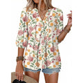 Dokotoo Womens Summer Tops Boho Floral Short Sleeve Button Down V Neck Peplum Babydoll Casual Loose Blouses Shirts
