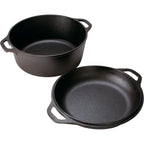 Lodge Cast Iron Double Dutch Oven 5 Quart - Pre-Seasoned 2-in-1 Cast Iron Cookware - Pot & Skillet Combo - Even Heat Retention - Oven-Safe, Versatile Pot