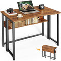 Huuger Folding Desk With Storage Shelf, 31.5 Inch Foldable Computer Table For Small Spaces, Space Saving Sofa Table For Couch, Writing Work Office Computer Desk, Easy To Fold, Rustic Brown