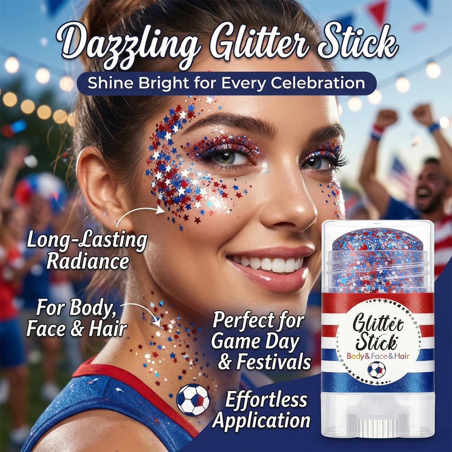 Patriotic Body Glitter Stick, Face Glitter, Red White and Blue Glitter Stick, 4th of July Decorations, 4th of July Outfits for Women, Hair Glitter for Kids, Independence Day Glitter Makeup