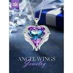 CDE Mothers Day Gifts for Women Angel Wings Necklace for Women with Birthstone, Love Heart Silver Tone/Gold Tone Pendant, Ideal Anniversary or Birthday Jewelry Gifts for Wife Girlfriend Her