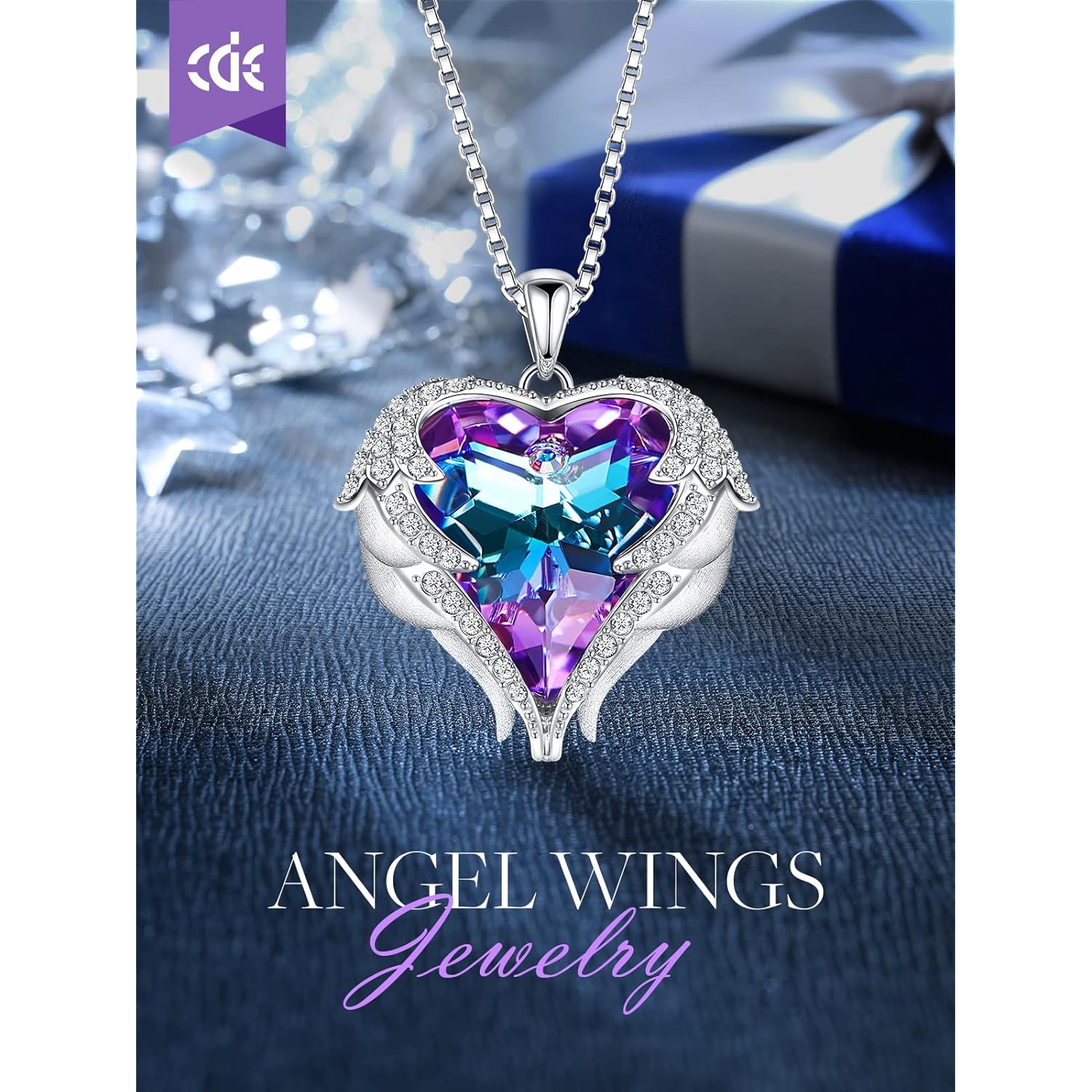CDE Mothers Day Gifts for Women Angel Wings Necklace for Women with Birthstone, Love Heart Silver Tone/Gold Tone Pendant, Ideal Anniversary or Birthday Jewelry Gifts for Wife Girlfriend Her