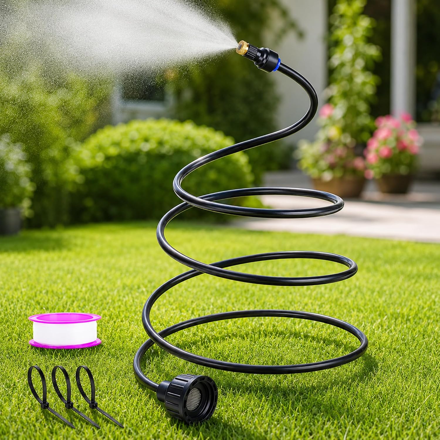Hose Misters For Outside Patio, 60 Inch Standing Outdoor Misters For Patio Cooling, Hose Misting Sprinkler Cooling System For Chicken Coop, Backyard, Garden, Tanning, Bbq, Pool, And Bird Bath, Black