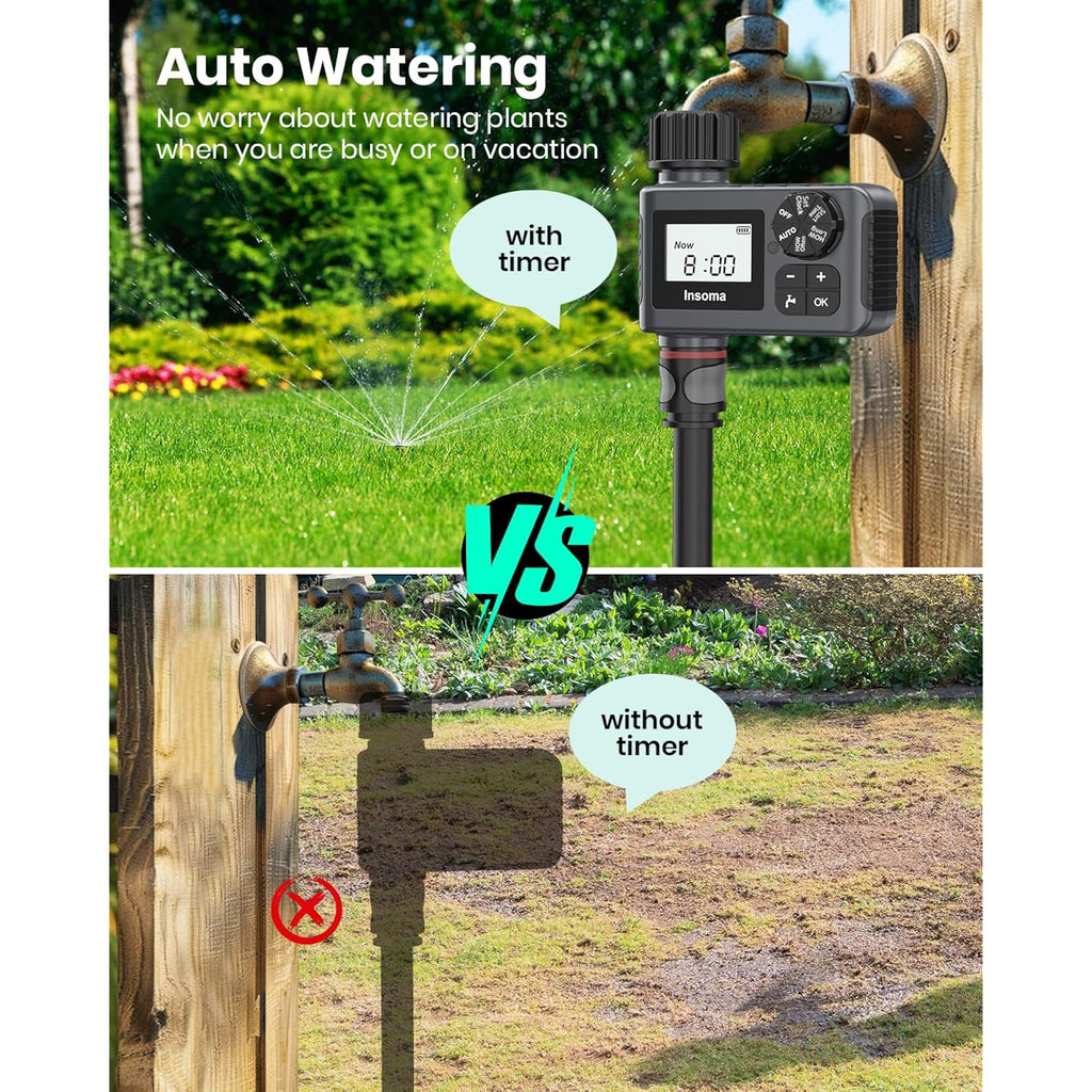 Outdoor Garden Hose Faucet Timers, Programmable Water Sprinkler Timer With Rain Delay/Manual/Automatic Drip Irrigation And Lawn Watering System For Yard, 1 Outlet