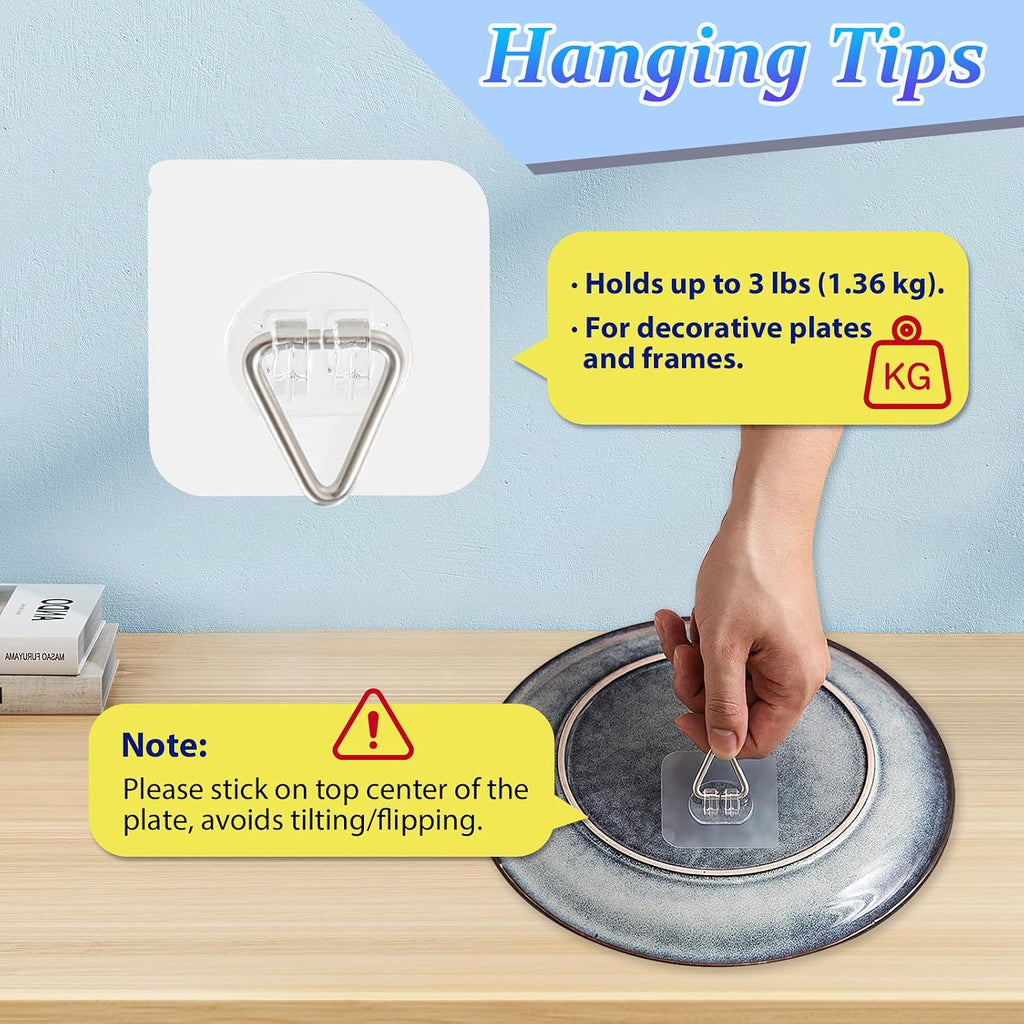 Wall Plate Hangers For Display - Invisible Adhesive Picture Hangers For Wall - Ideal For Hanging Decorative Plates | Photo Frames | Paintings - 2.4 Inch