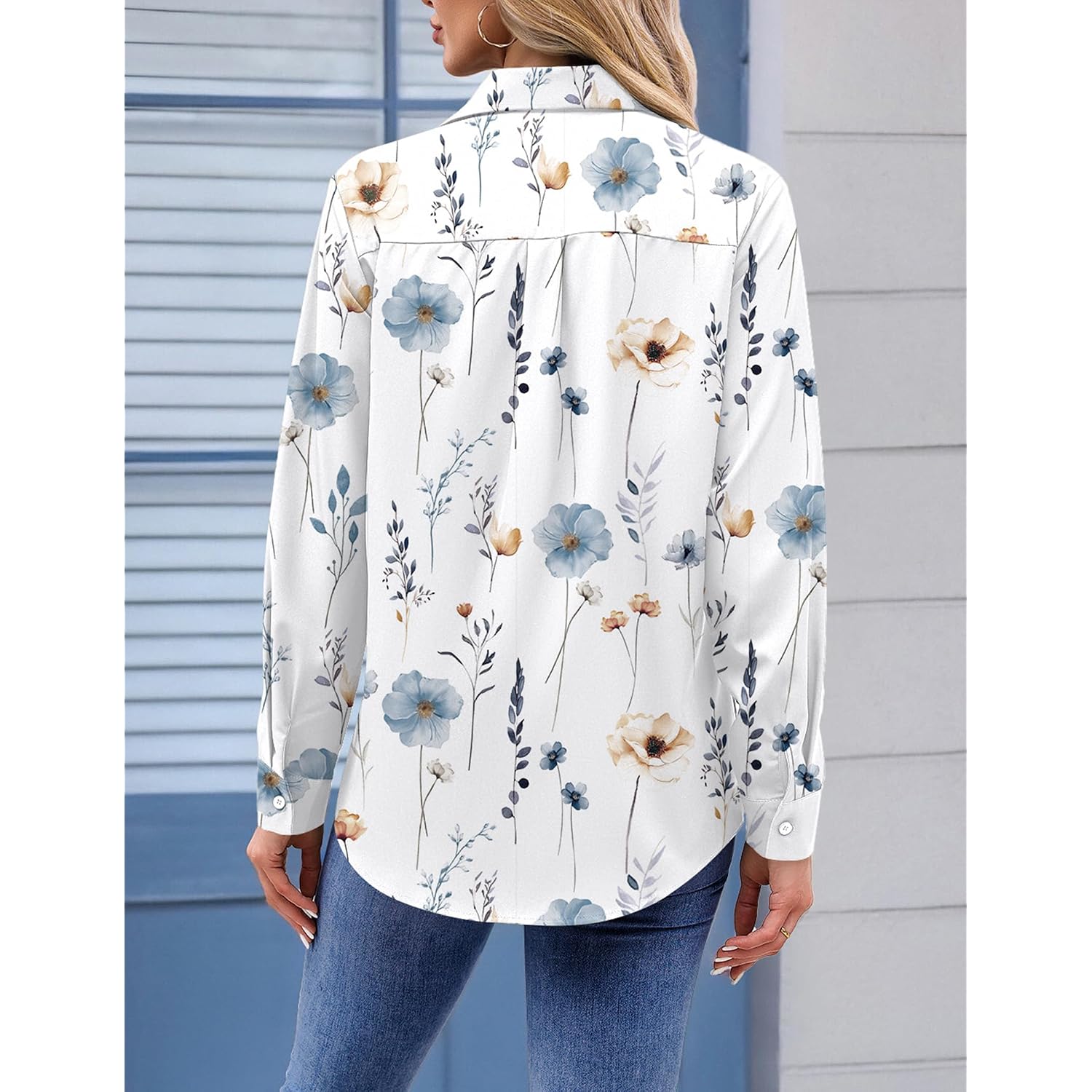 Zeagoo Womens Button Down Shirt Long Sleeve Blouse Business Work Tops Dressy Casual Floral Printed Outfits With Pocket