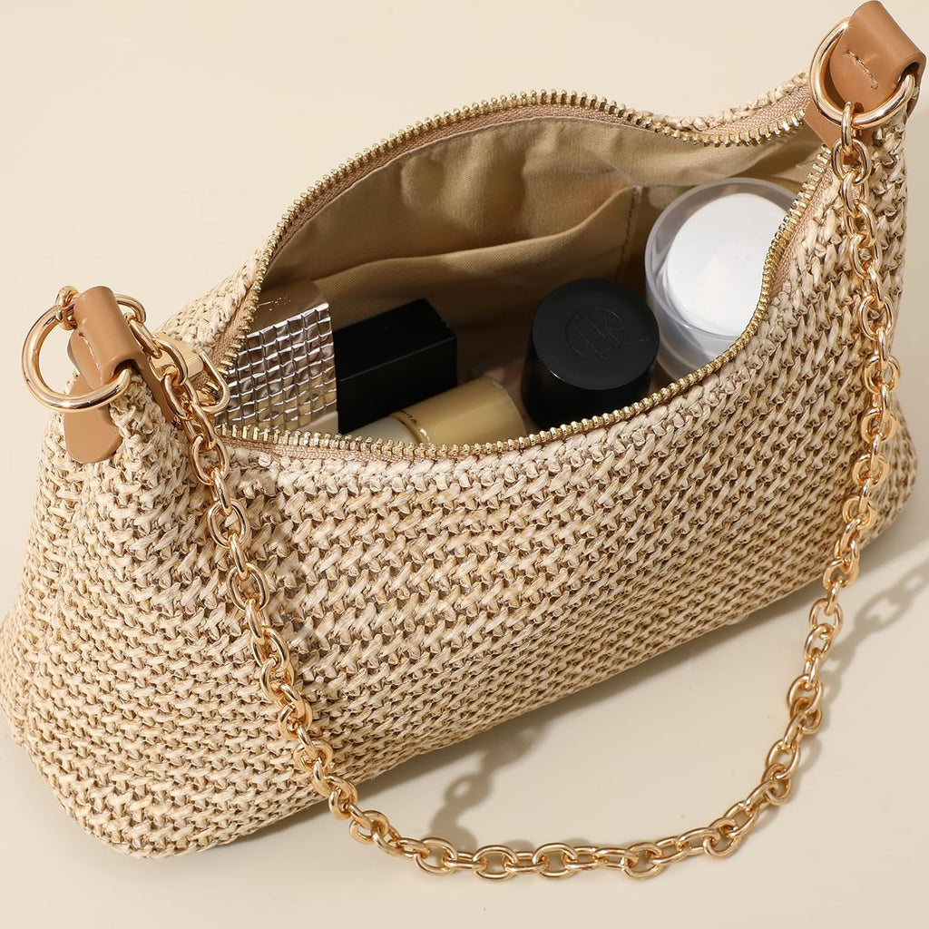 Beach Bags for Women Summer Straw Purse Boho Woven Shoulder Bag Crochet Purse Vacation Tote Handbag