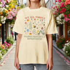 Women's Special Education Teacher Shirt Floral Mental Health Shirt Neurodiversity Tshirt Graphic Short Sleeve Top We All Thrive