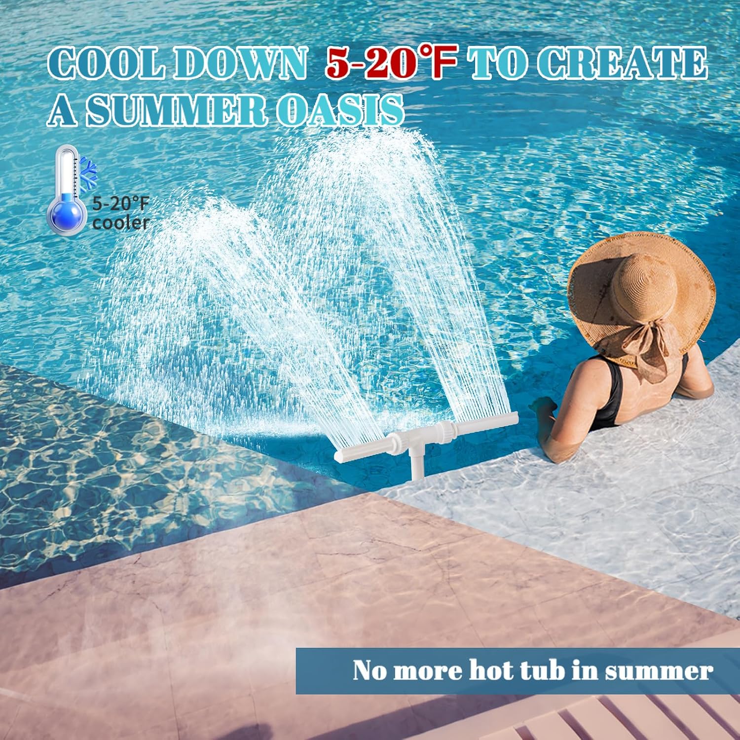 Water-Fountain Dual Spray Swimming-Pool-Accessories - Upgrade Above/Inground Waterfall Cooler, Adjustable 2 In 1 Nozzle, High Pressure Pond Aerator, Garden Sprinkle Feature Outdoor Décor