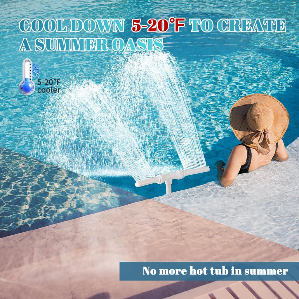 Water-Fountain Dual Spray Swimming-Pool-Accessories - Upgrade Above/Inground Waterfall Cooler, Adjustable 2 In 1 Nozzle, High Pressure Pond Aerator, Garden Sprinkle Feature Outdoor Décor