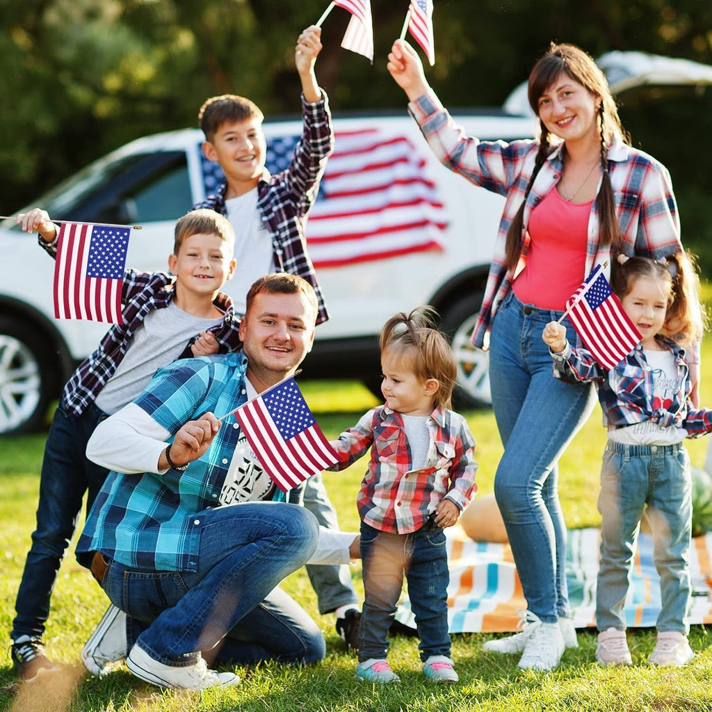 American Flags On Stick, 12 Pcs 8X12 Inch Small Us Wood Stick Flags With Kid-Safe Spear Top, Memorial Day Decorations, Patriotic Decorations, 4Th Of July, 250Th Anniversary, Parades