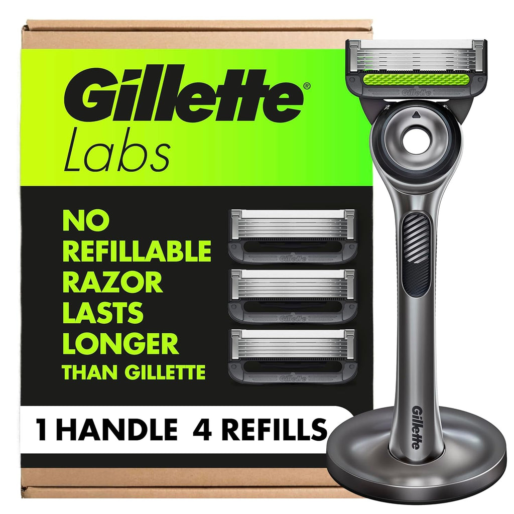 GilletteLabs Men's Shaving Razor with Exfoliating Bar, 1 Handle, 4 Blade Refills, Magnetic Stand