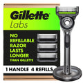 GilletteLabs Men's Shaving Razor with Exfoliating Bar, 1 Handle, 4 Blade Refills, Magnetic Stand