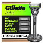 GilletteLabs Men's Shaving Razor with Exfoliating Bar, 1 Handle, 4 Blade Refills, Magnetic Stand