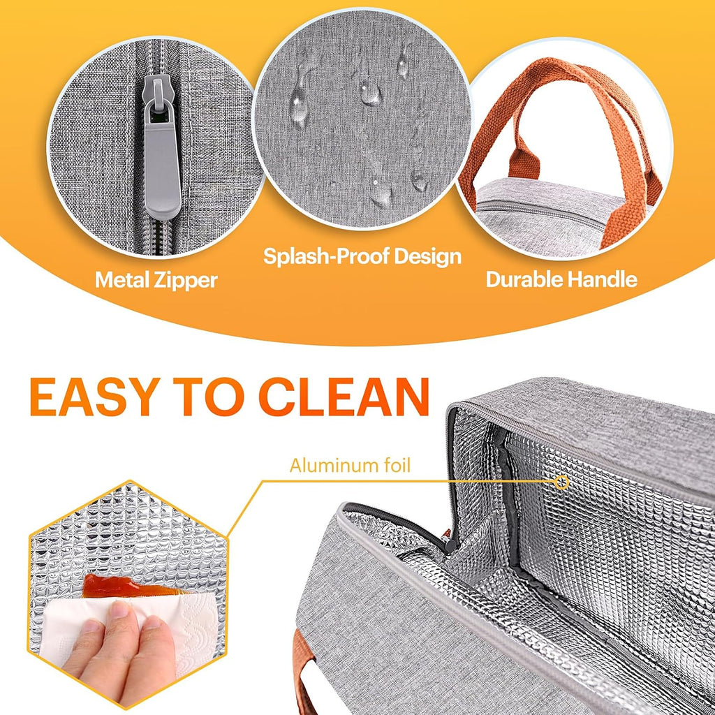 Lunch Bag For Women & Men Adult Insulated Lunch Box, Small Leakproof Cooler Food Lunch Containers Reusable High Capacity Lunch Tote Bags For Work, Travel, Outdoor (Grey)