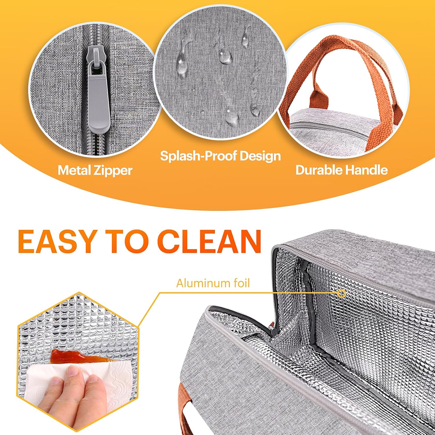 Lunch Bag For Women & Men Adult Insulated Lunch Box, Small Leakproof Cooler Food Lunch Containers Reusable High Capacity Lunch Tote Bags For Work, Travel, Outdoor (Grey)