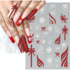 IDDFEVE Christmas Gift Bow Nail Art Stickers, Santa Hat Elk Snowflake Design, 3D Self-Adhesive Glitter French Nail Tip Winter Holiday Nail Decals for Women (5 Sheets)