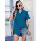 Women Blouses Short Sleeve Button Down Shirts Business Casual Dressy Work Tops Summer Spring Clothes