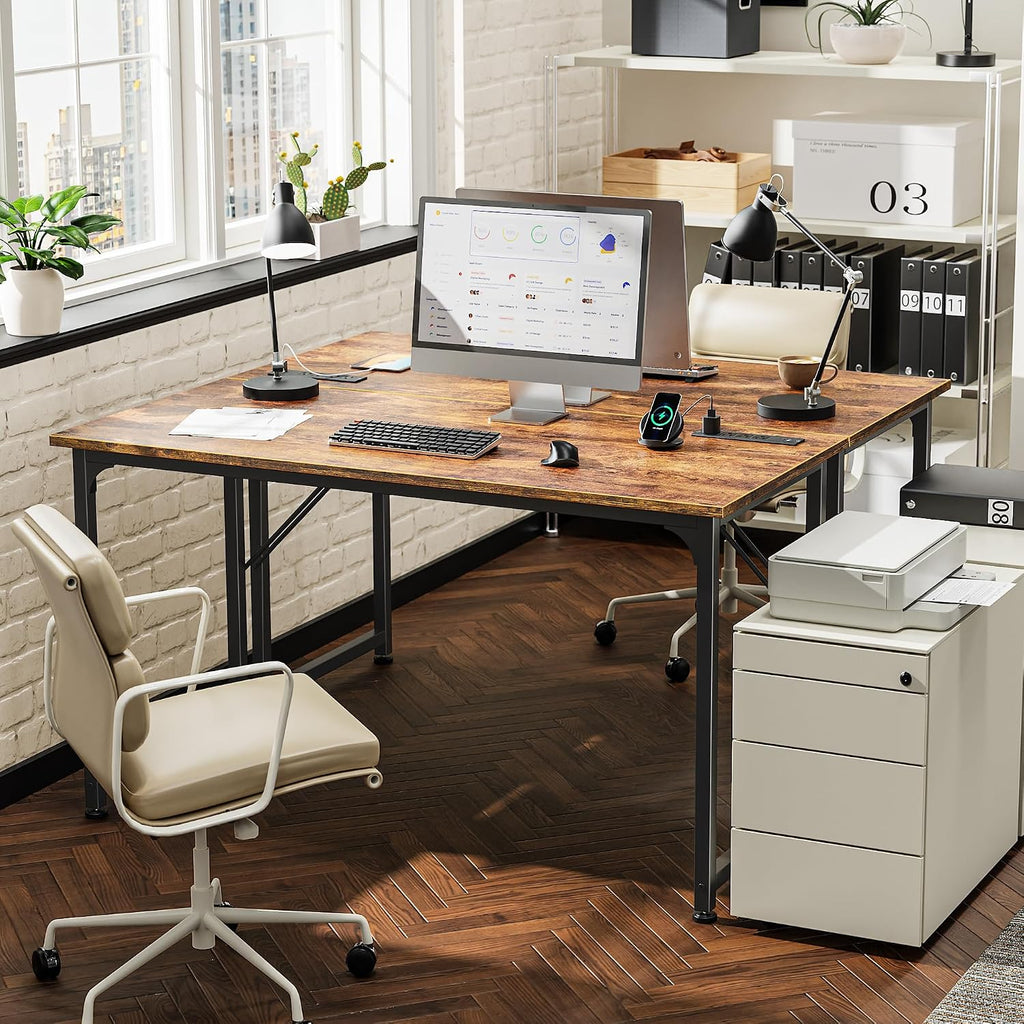 47 X 20 Inch Computer Desk, Power Outlets, Usb-C, Rustic Brown | Office Desk With 4 Ac Outlets, Usb & Usb-C, Sturdy Metal Frame, Spacious Desktop For Work, Writing, Study & Gaming