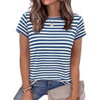 Btfbm Tops For Women Trendy Summer 2026 Crew Neck Short Sleeve T Shirts Striped Casual Vacation Blouse Basic Tee