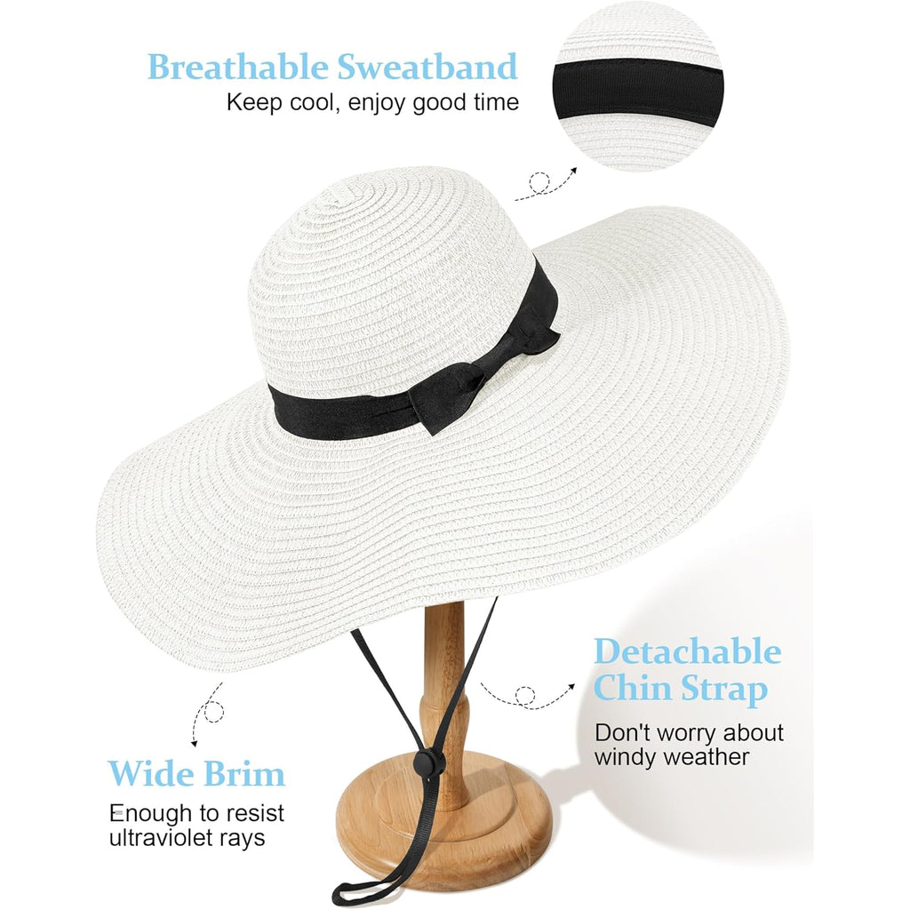 Senker Fashion Sun Hats for Women Oversize Wide Brim Straw Beach Hat Floppy Foldable Roll-Up Summer Vacation UPF 50+