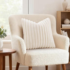 Decoruhome Fall Cozy Faux Fur Throw Pillow Covers 18X18 Set Of 2 Decorative Soft Plush Striped Modern Farmhouse Boho Couch Pillow Cases With Velvet Back For Sofa Bed Living Room, Cream White