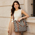 Checkered Tote Bag Large Checkered Purses For Women Plaid Hobo Shoulder Bag Multiple Pockets Tote Handbags
