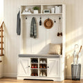 71" Hall Tree With Bench And Shoe Storage, Entryway Hall Tree With 2 Doors And 6 Adjustable Shelves, Cushioned Storage Bench With Coat Rack For Hallway, Living Room, Mudroom