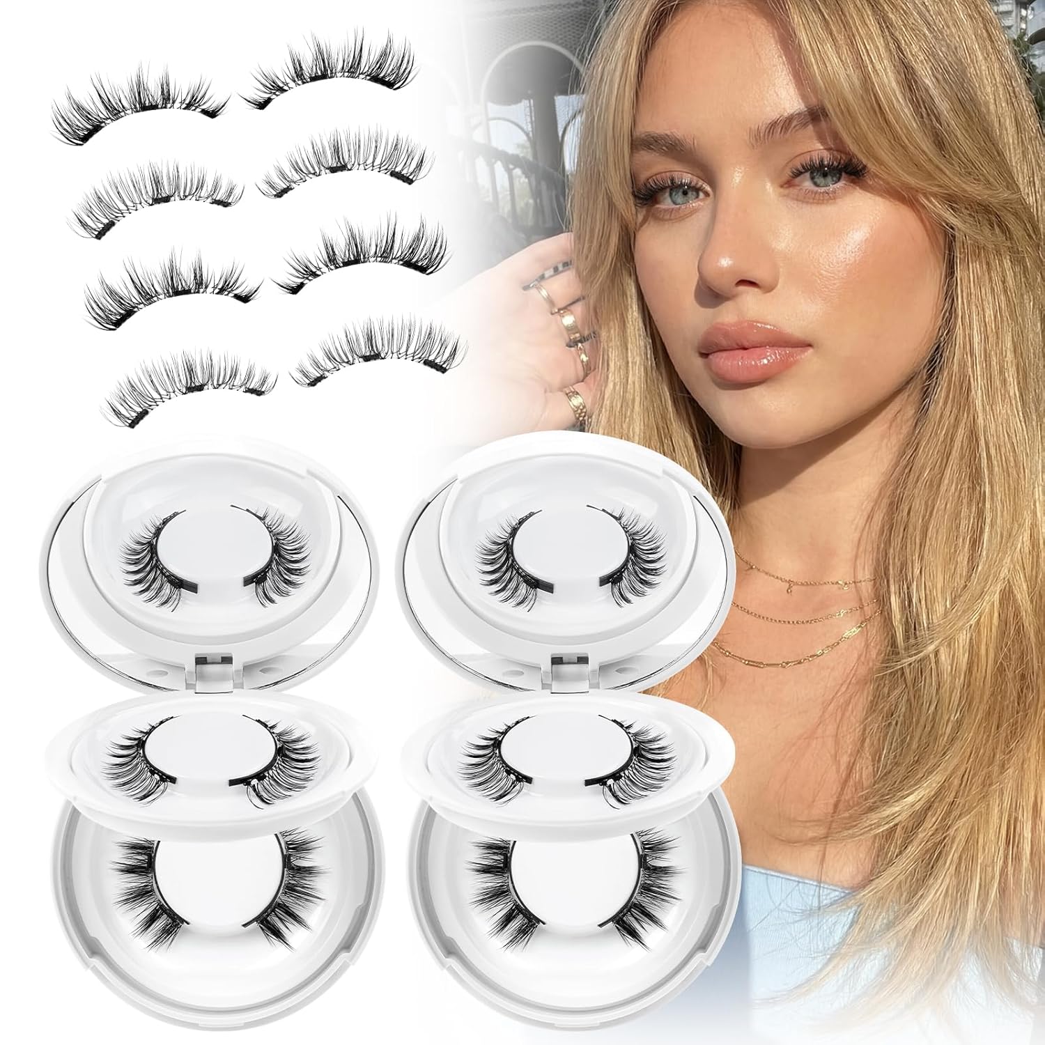 Higu Clace Magnetic Eyelashes 4 Pairs with Applicator Soft Natural Look Wispy Magnet Lashes without Eyeliner Easy to Wear and Remove (DJCX-F01)