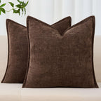20X20 Set Of 2 Decorative Throw Pillow Covers Soft Cozy Cocoa Brown Chenille Pillow Covers Neutral Textured Solid Cushion Covers For Modern Farmhouse Sofa Bedroom Living Room Decor Sy014-B20