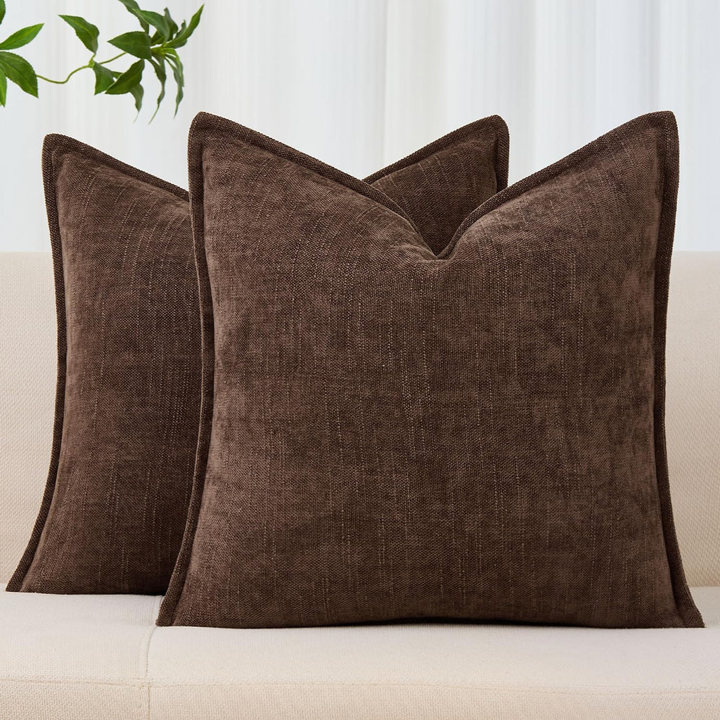 20X20 Set Of 2 Decorative Throw Pillow Covers Soft Cozy Cocoa Brown Chenille Pillow Covers Neutral Textured Solid Cushion Covers For Modern Farmhouse Sofa Bedroom Living Room Decor Sy014-B20