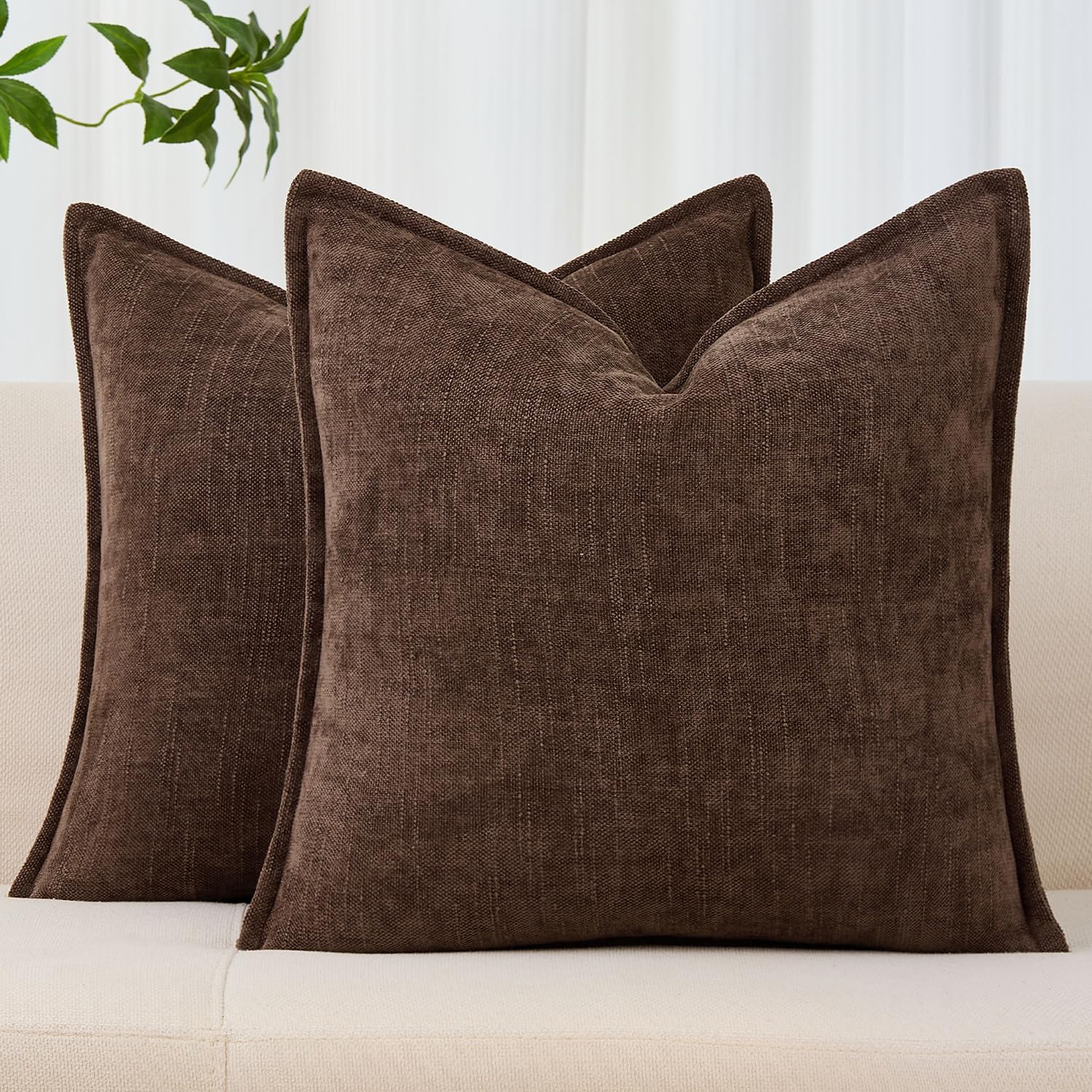 20X20 Set Of 2 Decorative Throw Pillow Covers Soft Cozy Cocoa Brown Chenille Pillow Covers Neutral Textured Solid Cushion Covers For Modern Farmhouse Sofa Bedroom Living Room Decor Sy014-B20