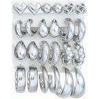 12 Pairs Chunky Silver Hoop Earrings for Women Trendy, Silver Plated Lightweight Thick Open Twisted Stack, Non Tarnish Huggie Hoops Earring Set