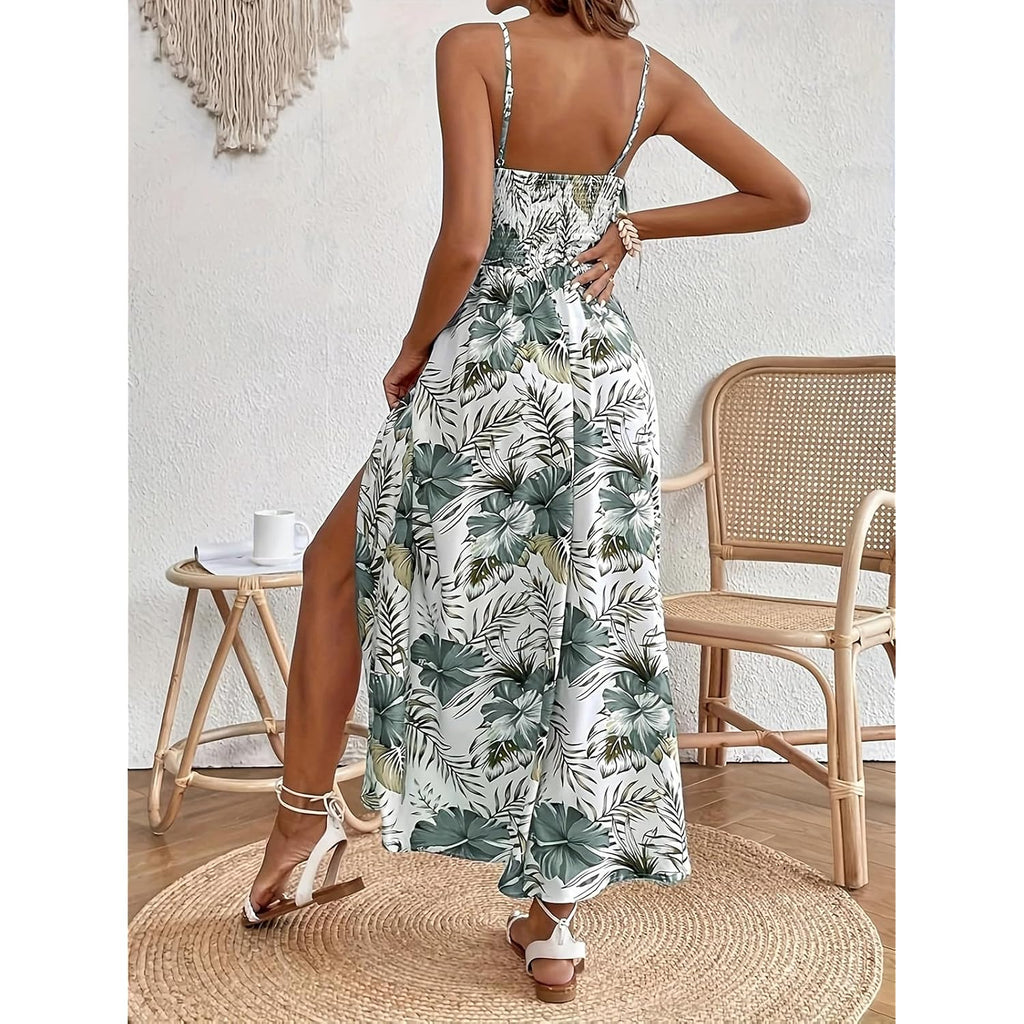 Women'S Hawaiian Maxi Dresses Summer Floral Boho Sleeveless V-Neck Flowy Beach Vacation Dresses Spaghetti Straps