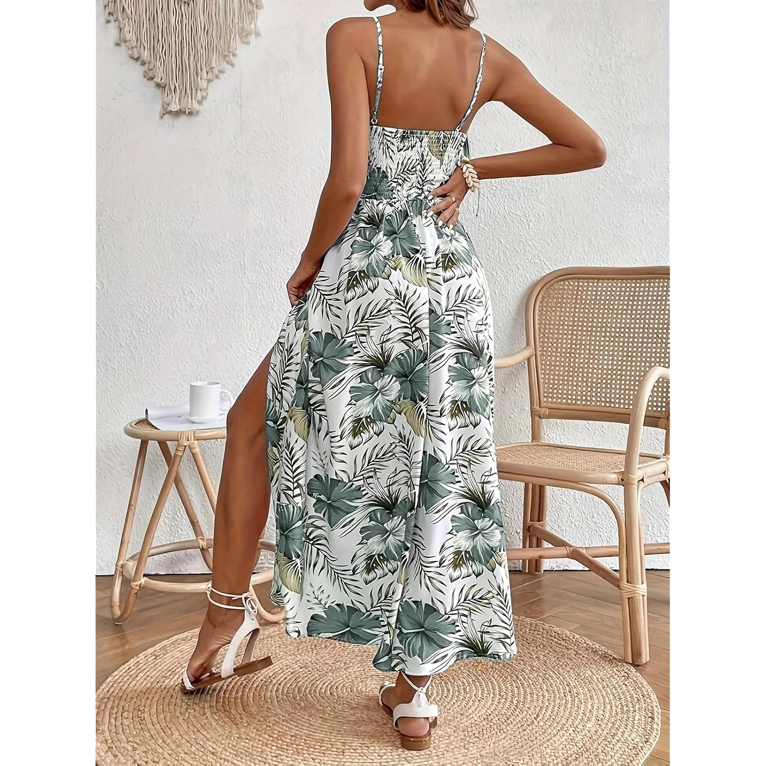 Women'S Hawaiian Maxi Dresses Summer Floral Boho Sleeveless V-Neck Flowy Beach Vacation Dresses Spaghetti Straps