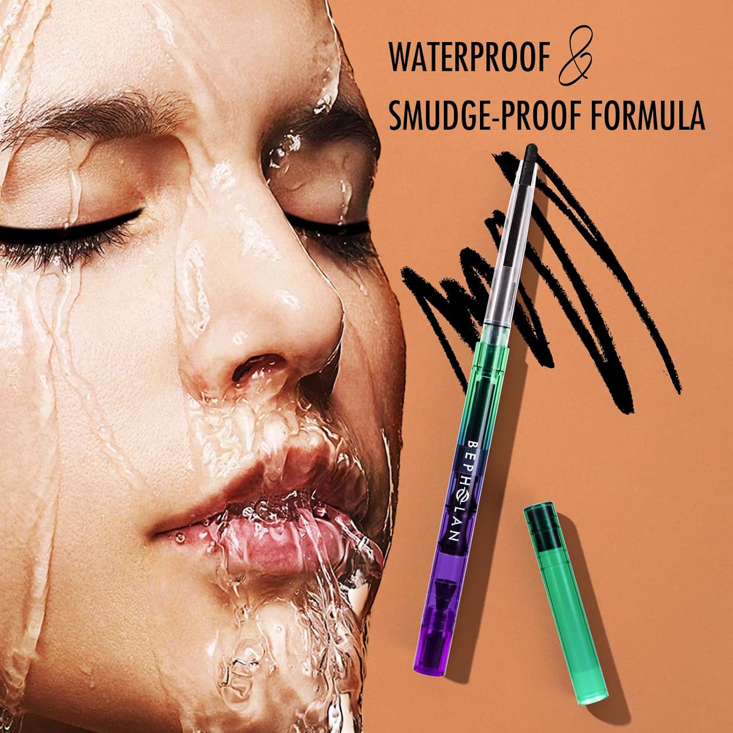 BEPHOLAN Black Gel Eyeliner Pencil, Waterproof Smudge Proof Eyeliner Long-Lasting Matte Eye Liner Retractable with Built-in Sharpener for Waterline & Daily Makeup (BLACK)