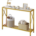 Entryway Table 41.8”, 2-Tier Entry Way Console Entrance Table, Narrow Sofa Table With Shelves, Ideal For Hallway, Entryway, Living Room, Foyer, Corridor, And Office (Gold & White)