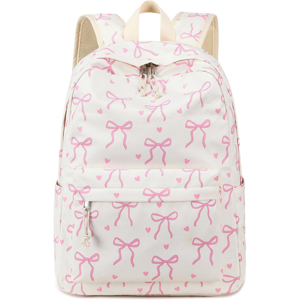 Backpack For Girls School Backpacks Bookbags For Elementary Middle School Women Laptop Backpacks (Bow Tie Beige, L-17)