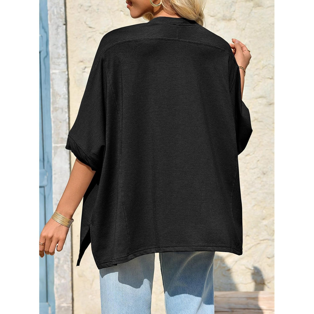 Tankaneo Womens Oversized Tshirts Batwing Short Sleeve Asymmetric Hem Tops Summer Casual Loose Fit Tunic Tee Shirts
