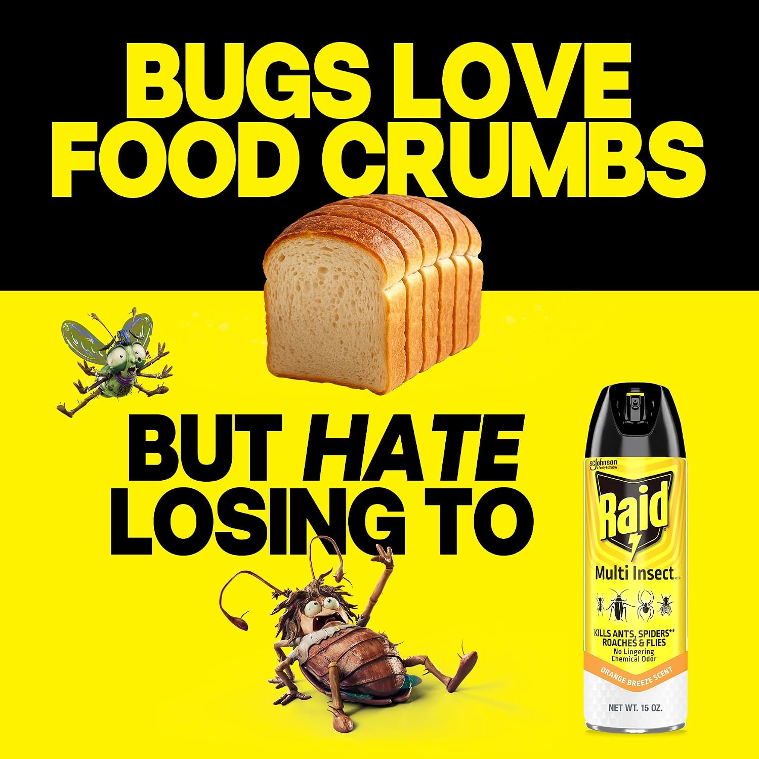 Raid Multi Insect Killer, Orange Breeze Scent, Kills Ants, Roaches, Spiders And Other Insects On Contact For Indoor And Outdoor Use - 15 Oz