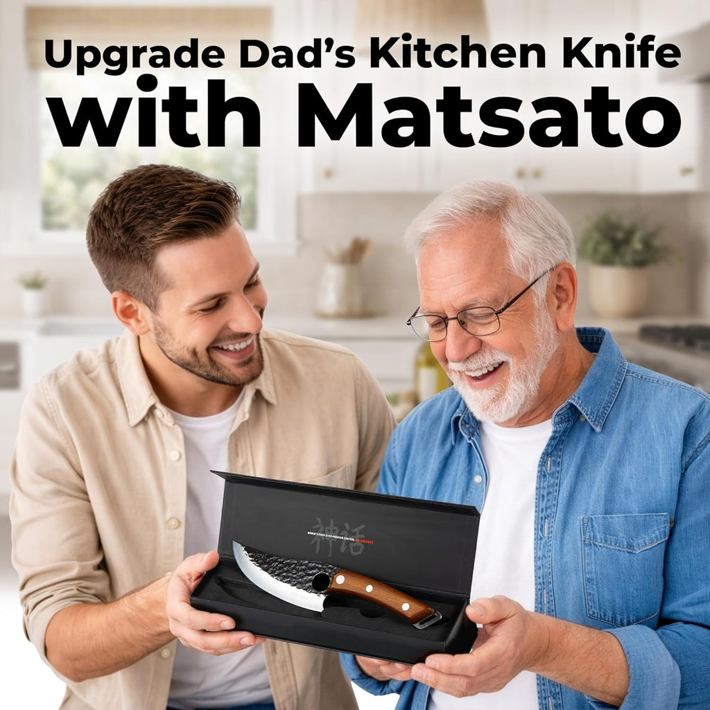 Matsato Chef Knife - Perfect Kitchen Knive for Cooking, Chopping. Japanese Steel Knife for Home, BBQ. For Balance & Control, 6.3 Inch, Ideal Father’s Day Gift for Dad, Husband, or Grandpa