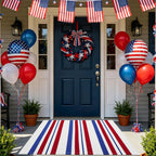 USA 250th Anniversary Patriotic Doormat, 2'4" x 3'7" Red White and Blue Striped Outdoor Rug, Washable Farmhouse Front Porch Welcome Mat for Memorial Day, 4th of July, and Independence Day Decor