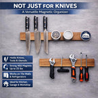 Magnetic Knife Holder for Wall, Acacia Wood Magnetic Knife Strip 16”, Strong N50 Knife Magnet Rack, No Drill 3M Adhesive or Screw Mount, Wooden Kitchen Knife Holder Organizer for Wall, Fridge, Kitchen