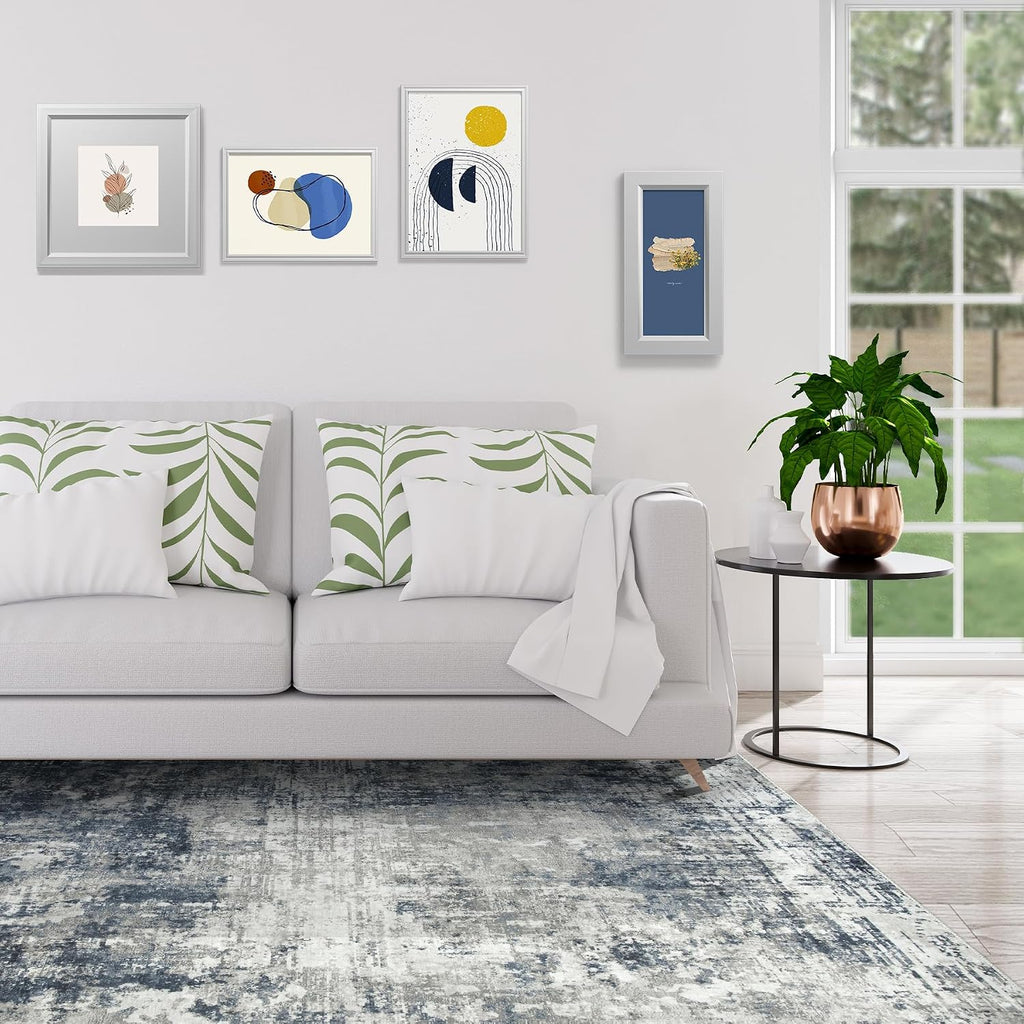 8X10 Area Rugs For Living Room Rug Washable: Modern Large Rug For Dining Room Bedroom Carpet Non Slip 8 By 10 Indoor Abstract Nursery Home Office Blue Grey
