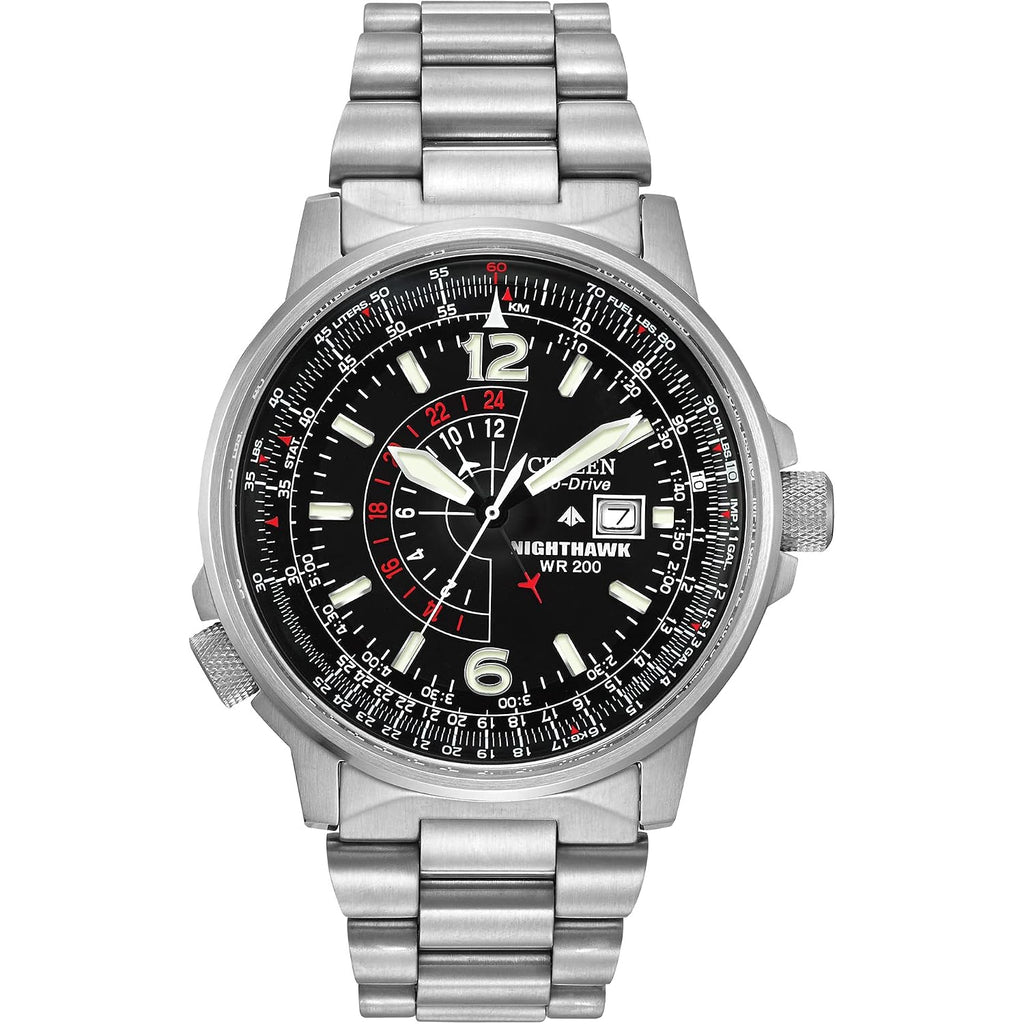 Citizen Men'S Eco-Drive Promaster Air Nighthawk Pilot Stainless Steel Watch, Luminous, Black Dial, 42Mm (Model: Bj7000-52E)