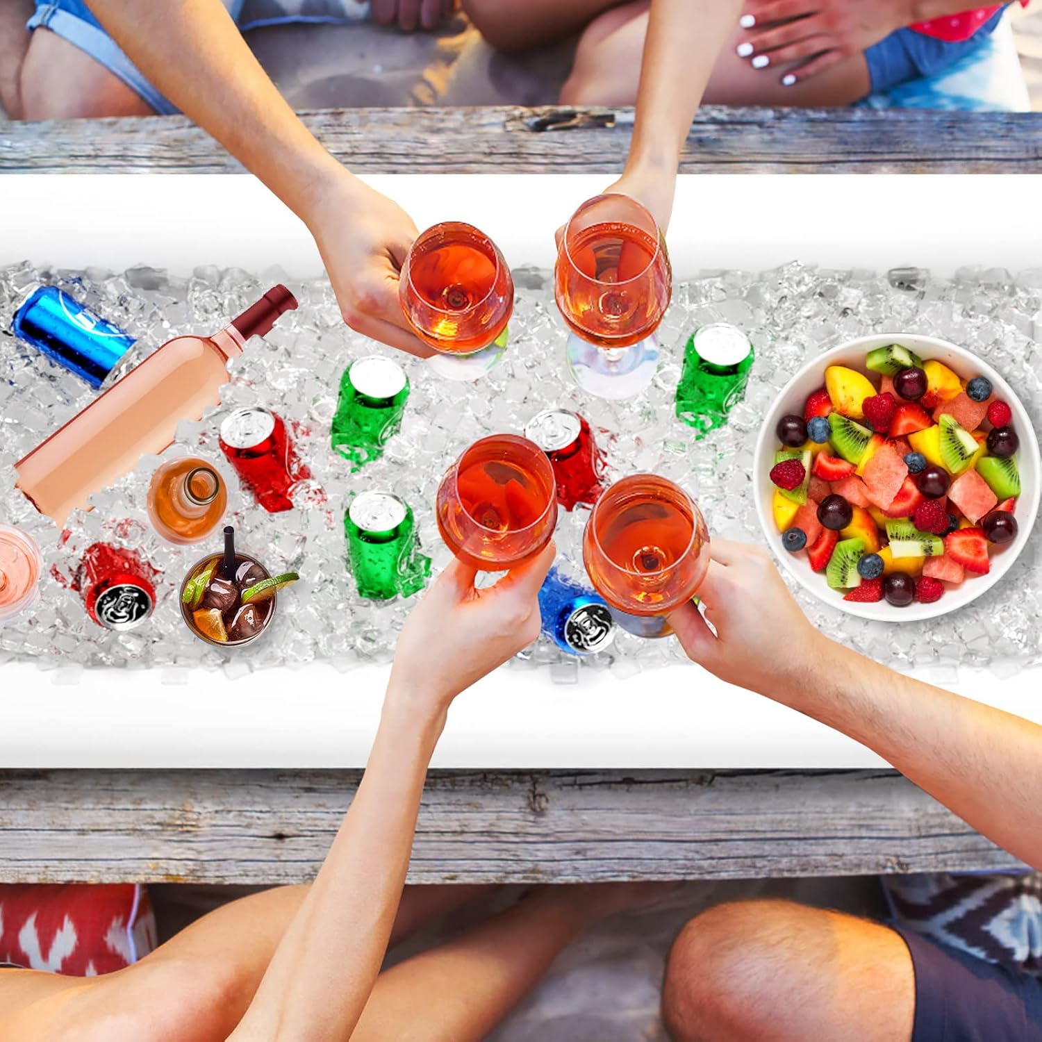 Jasonwell Inflatable Serving Bars Ice Buffet Salad Serving Trays Food Drink Holder Cooler Containers Indoor Outdoor BBQ Picnic Pool Party Supplies Luau Cooler w Drain Plug