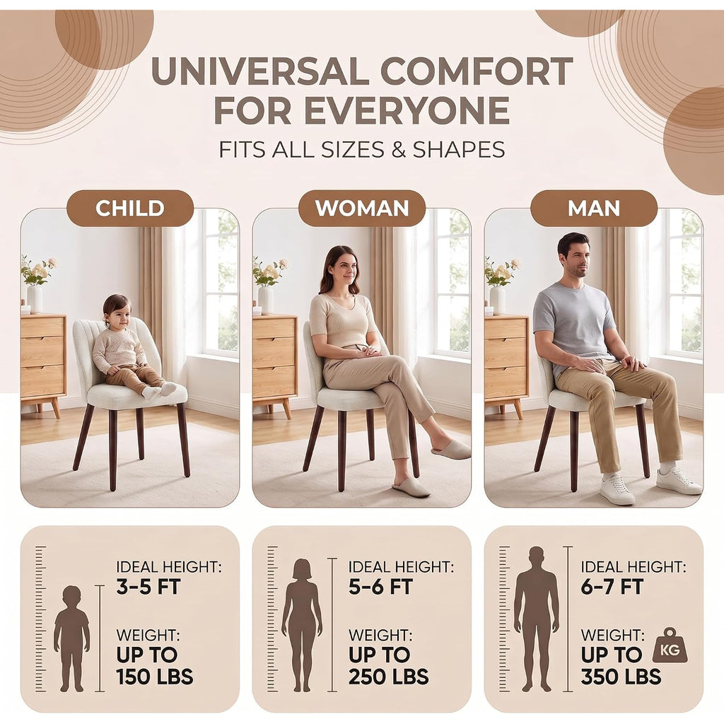 Upholstered Dining Chairs Set Of 4, Modern Fabric Dining Chairs With Curved Backrest & Solid Rubber Wood Legs, Padded Kitchen Dining Room Chairs For Restaurant Cafe, Beige